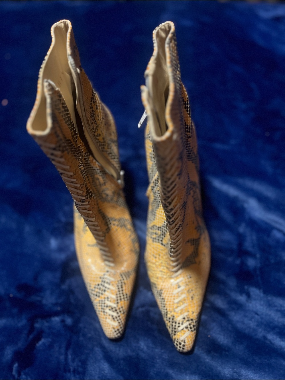Women's Snake-Print Pointed Toe Ankle Boots - Yellow